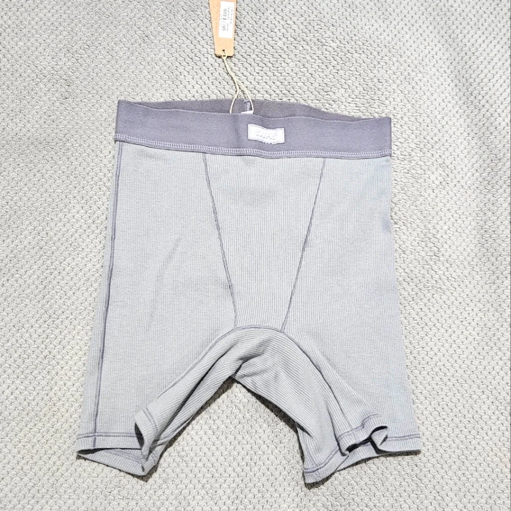 SKIMS Cotton Ribbed Boxer Shorts Pacific Gray - Picture 4 of 6